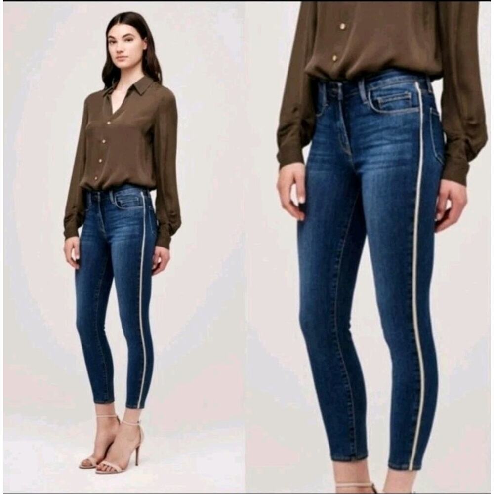 L'AGENCE Margot Gold Tuxedo Stripe High-Rise Skinny Jeans Neptune‎ size 26